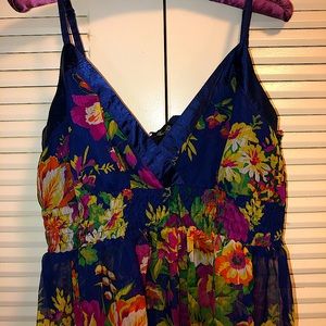 Sheer tank top with satin straps and adornments